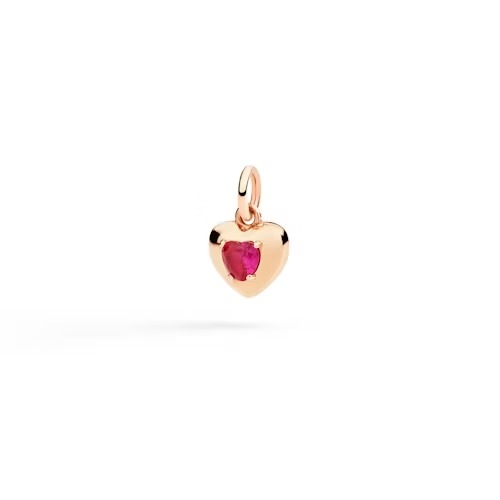 Gioiello dodo charms - CIONDOLO CUORE ORO ROSA & RUBINO SINTETICO